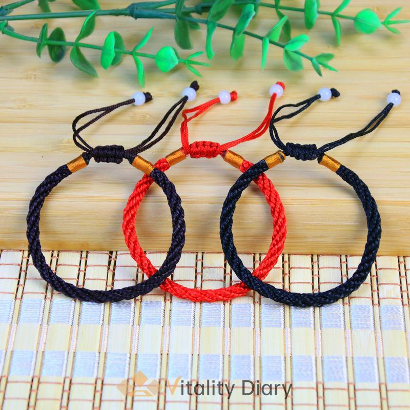 【COD❤️】1Pcs Gelang Keberuntungan Rajut Handmade Adjustable Warna Merah Hitam Coffee untuk Pria / Wanita-VDY