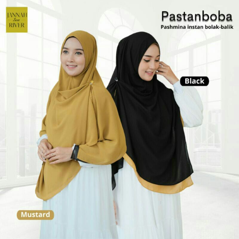 Pastanboba Black-Mustard Ori Jannah River Luxe || Phasmina Instan 2 Warna Bolak-balik || Jilbab Inst