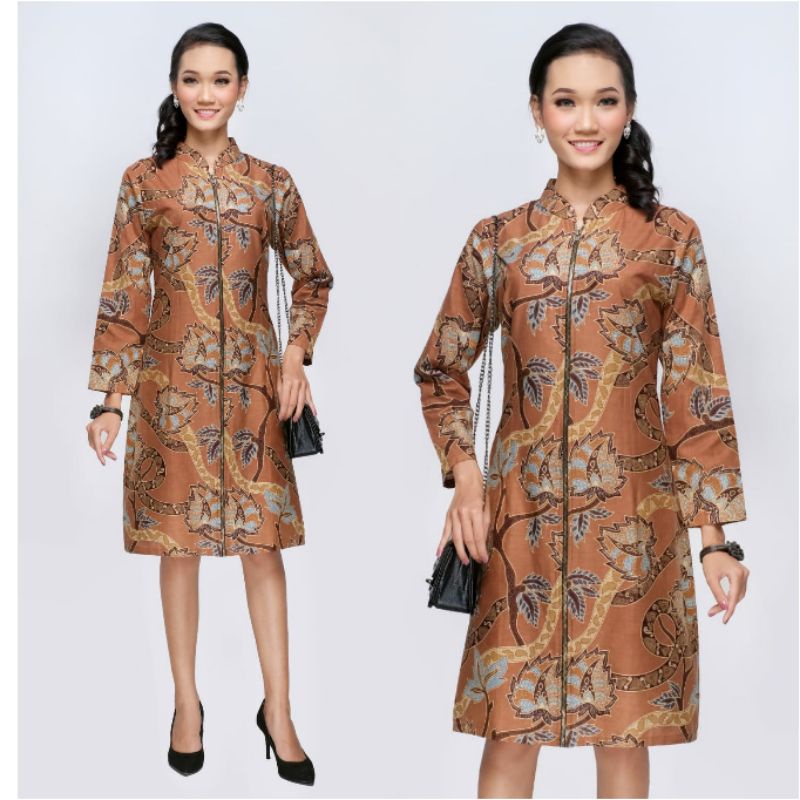 Dress Batik Wanita Jumbo 4L-5L Lengan Panjang Tunik Muslim Big Size XXXL Modern Seragam AML-Dn