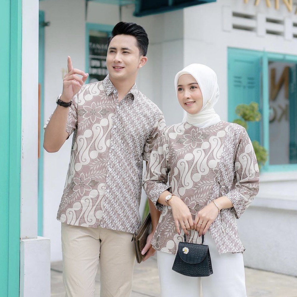 Batik Couple Modern Atasan Blouse Batik Kerja Kantor Wanita Seragam Baju Batik Wanita Dan Pria