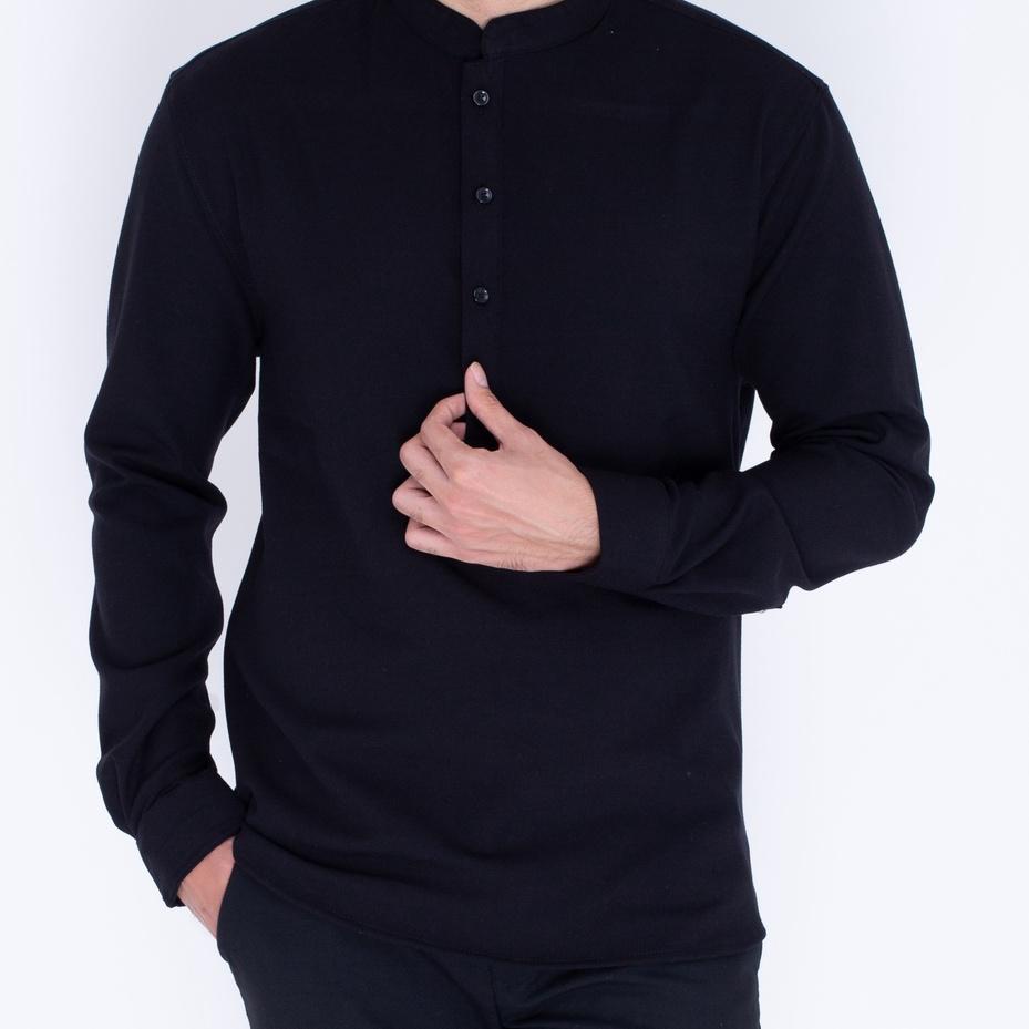 ♗ Koko Kurta Pria Panjang Hitam - Baju Muslim Pria Lengan Panjang Hitam - Kemeja Pria Lengan Panjang