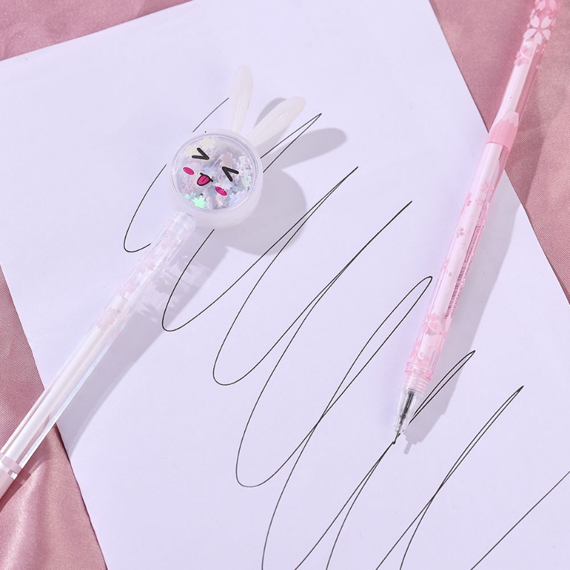 [Wholesale Prices] Dream Girl Black Neutral Pen Shiny Sequin Stationery Pen Cute Expression Writing Stationery Creative Rabbit Ears Signature Pen Transparent Bar 0.5mm Exam Marker