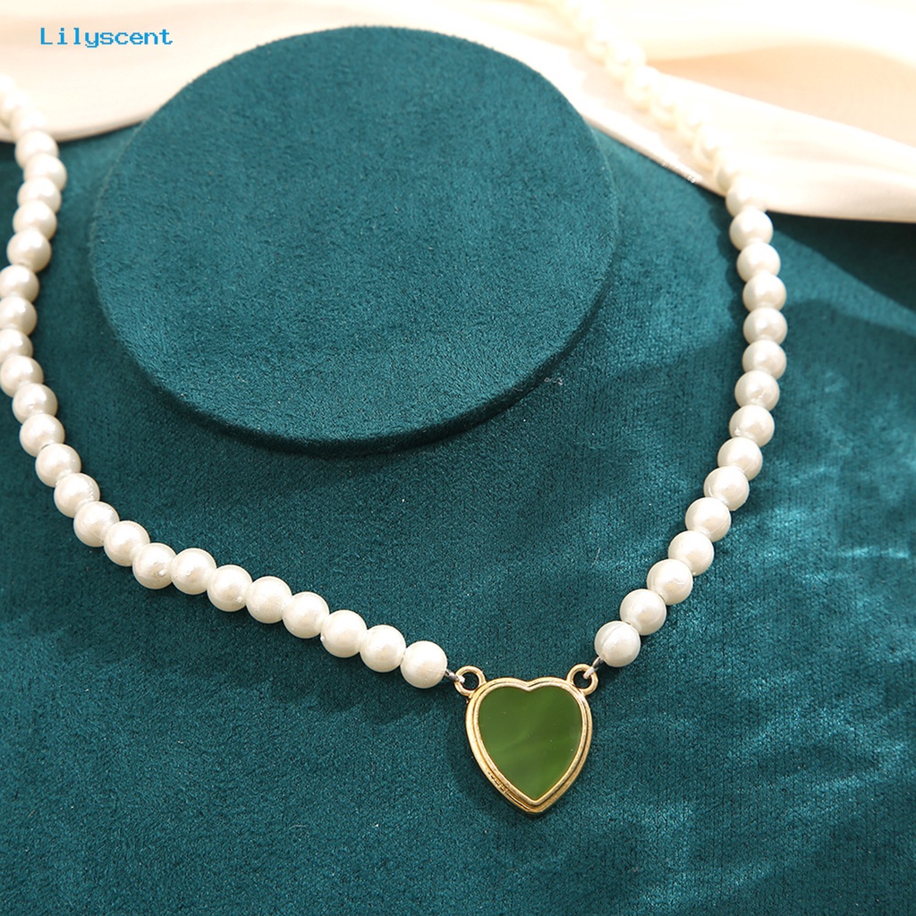 [LS] Wanita Kalung Cinta Liontin Hati Gloss Tinggi Tidak Luntur Pengerjaan Indah Menghias Aksesori Vintage Imitasi Mutiara Choker Necklace Untuk Pernikahan