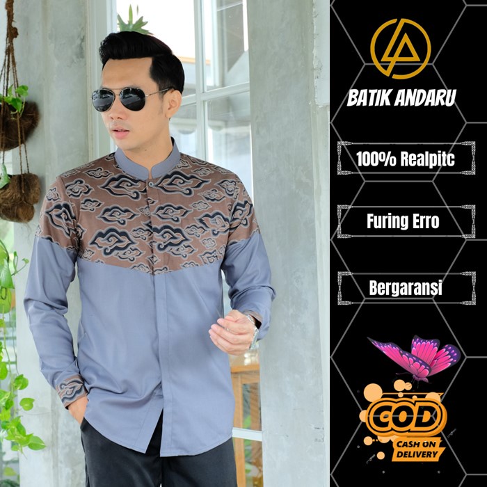 Baju Koko Qurta Pria Slim Fit Lengan Panjang Modern Premium Kombinasi Katun Halus