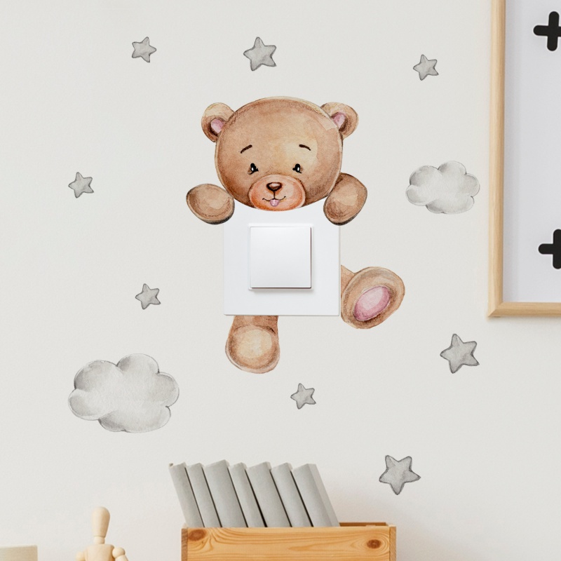 Cartoon Bear Star Switch Sticker / Self-adhesive Cute Bear Clouds Wall Decal For Kid Baby Bedroom Decoration