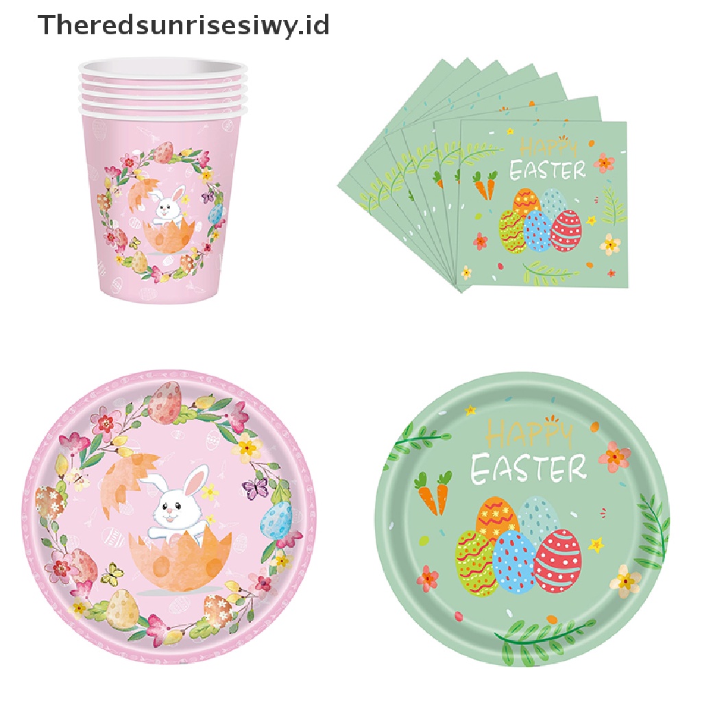 # Baju Lebaran # Happy Easter Banner Bunny Egg Plate Gelas Kertas Serbet Taplak Meja Dekorasi Paskah~