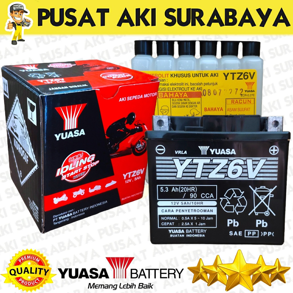 YUASA YTZ6V ACCU KERING MOTOR SATRIA FU SATRIA 150 SATRIA INJEKSI ASLI YTZ6V MTZ6S GTZ6V GTZ7S