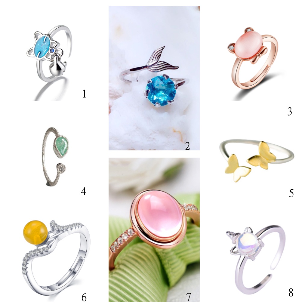 Goldkingdom Aksesoris Perhiasan Fashion Ready Stock Versi Korea Berlubang Daun Perak Merah Pink Kristal Mosan Cincin Adjustable Lamaran Pernikahan Pertunangan Berlian Ornamen