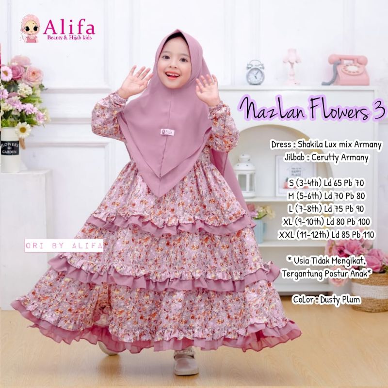 NAZLAN KIDS FLOWER 3 DRESS MUSLIM ANAK BY ALIFA