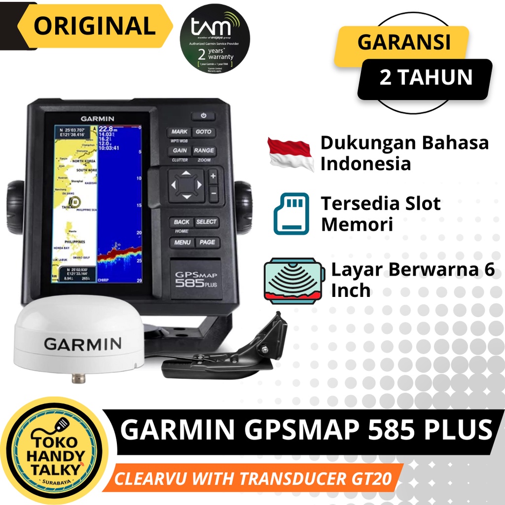 GARMIN GPSMAP 585 PLUS SEA CLEARVU TRANSDUCER GT20 NEW ORIGINAL GARANSI RESMI TAM