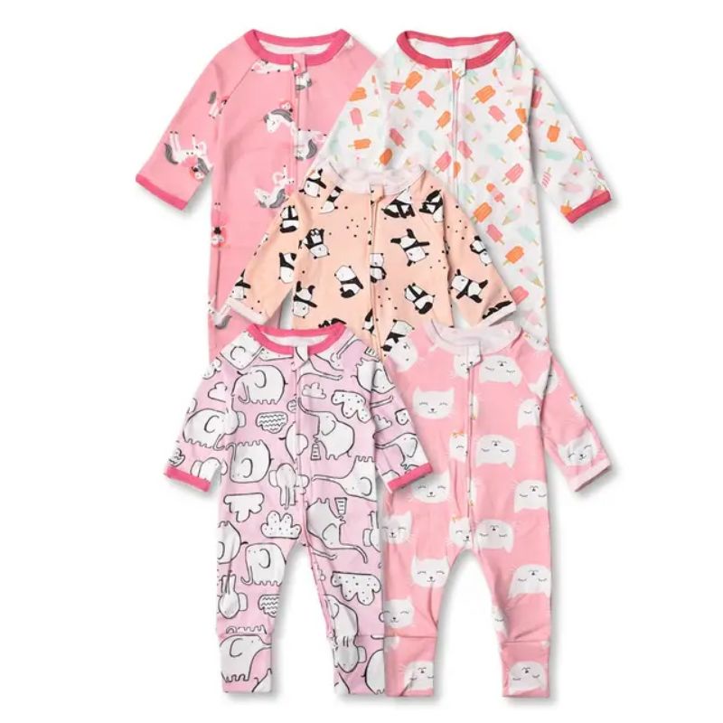 3 Pcs Premium Sleepsuit Bayi Perempuan Import - Resleting Buka Tutup P068