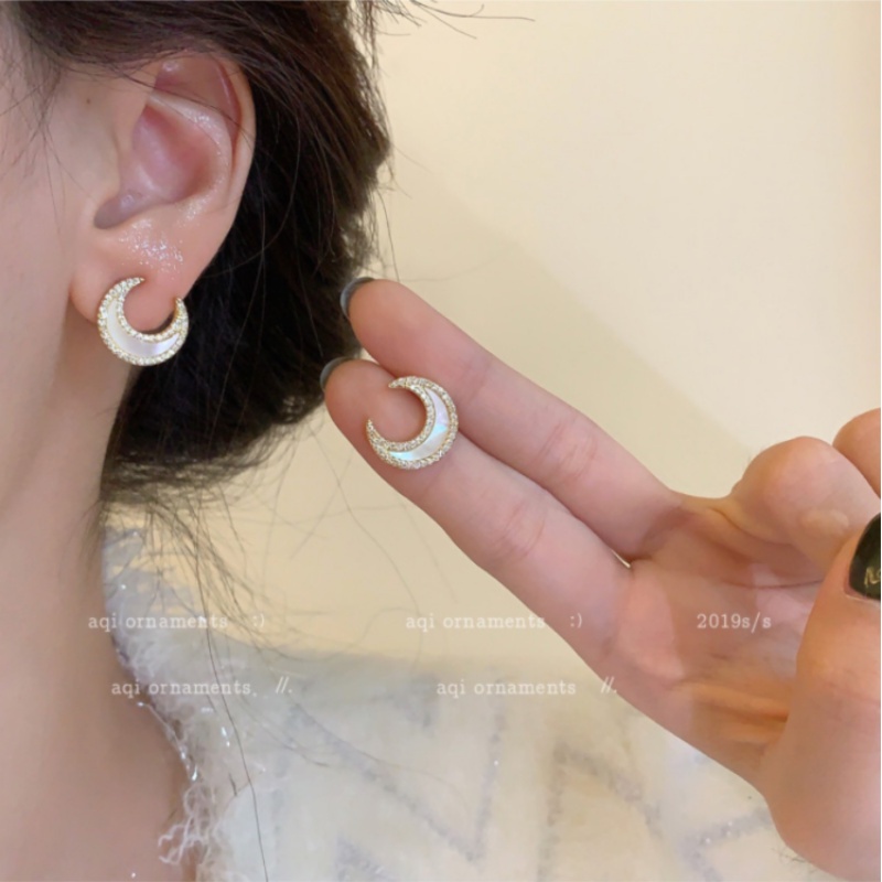 Roselife Korea Besar Emas Kristal Bulan Stud Anting Untuk Wanita Gadis Bulan Sabit Statement Earring Elegan Fashion Perhiasan Telinga 1pasang