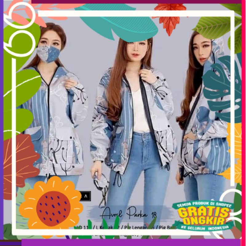 avril parka jaket wanita modis bahan parasut motif cantik best seller FREE masker / surfing top