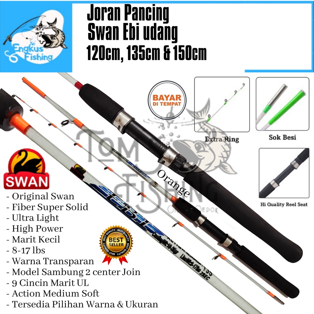 Joran Pancing Udang Swan Ebi Transparan 9 Marit (120cm-150cm) Fiber Solid Lentur Murah - Engkus Fishing