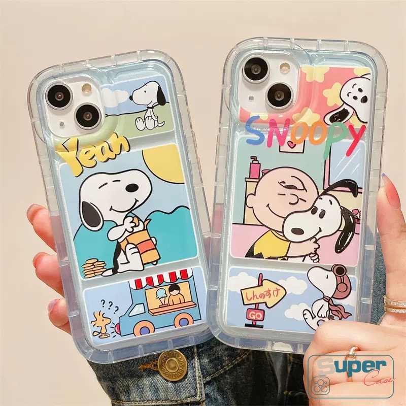 IPHONE Kartun Lucu Snoopy Kompatibel Untuk Iphone14 7plus 8plus 7 8 Plus XR 11 13 12 Pro Max6 6S X XS MAX Soft TPU Bening Anti Jatuh Full Back Cover Airbag Shockproof Phone Case