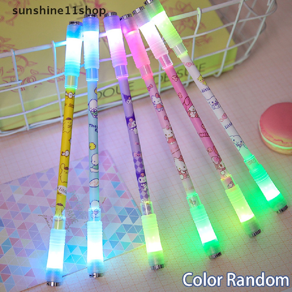 Sho Lucu Keren Rotag Led Flash Gel Pen Dengan Lampu Kartun Menghilangkan Stress Pen Gaming Spinning Pen Ballpoint Fashion 0.5mm Gel Pen Hadiah N