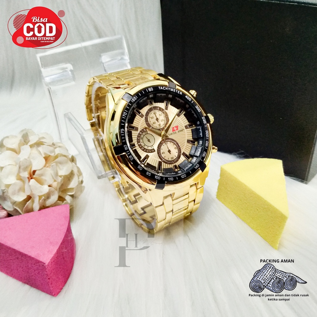 Full Emas Jam Tangan Pria Rantai Gold Jam Warna Emas Kekinian Cowok Anak Muda Jam Best Seller Terbar