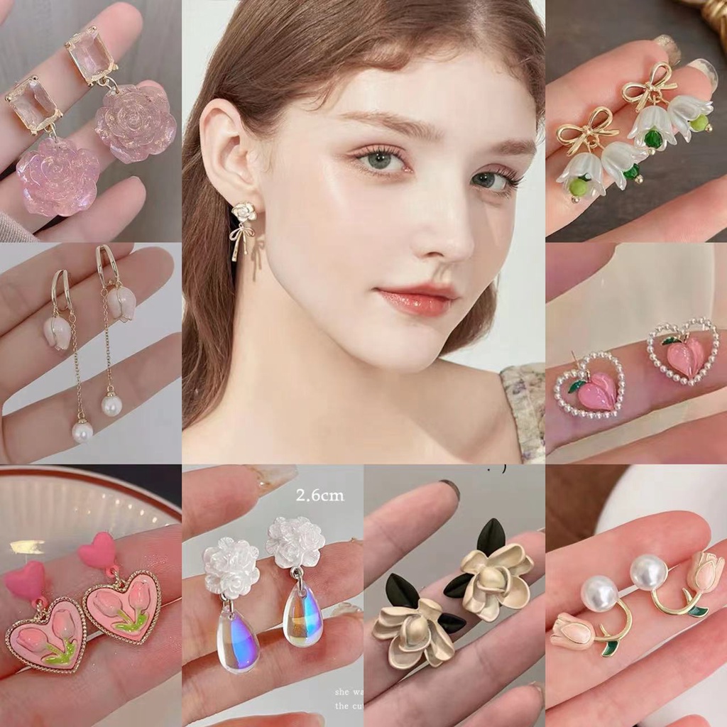 Bunga Segar Anting Cinta Perempuan Temperamen Manis Desain Niche Anting Sensor2023Anting Chaochunxia Baru
