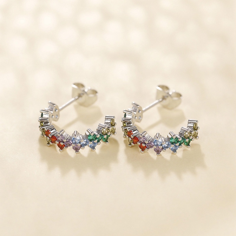 Fancy Rainbow Color Hoop Earrings Untuk Wanita Warna Perak Mempesona Cubic Zirconia Sederhana Bergaya Perempuan Anting Hadiah Fashion Perhiasan