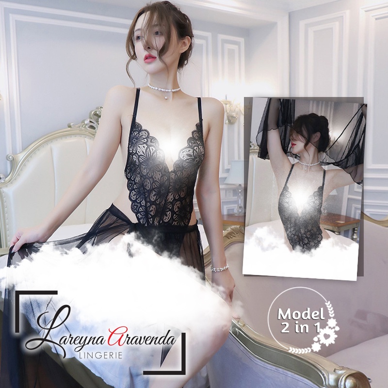 Lingerie Lareyna Aravenda Set Lingerie + Rok Seksi Model Gaun Malam 2 in 1 LG541(W6Y0) Lingerie Sexy