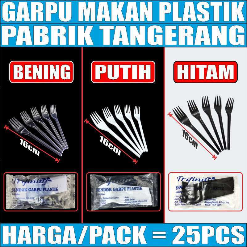 Garpu Makan Plastik Trifinity Panjang Kuat Tebal Murah Bening / Hitam / Putih Per Pack Var