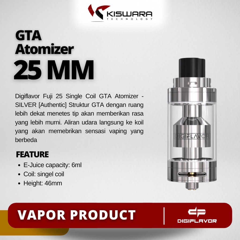 Digiflavor Fuji 25 Single Coil GTA Atomizer - SILVER [Authentic] KiswaraBandung