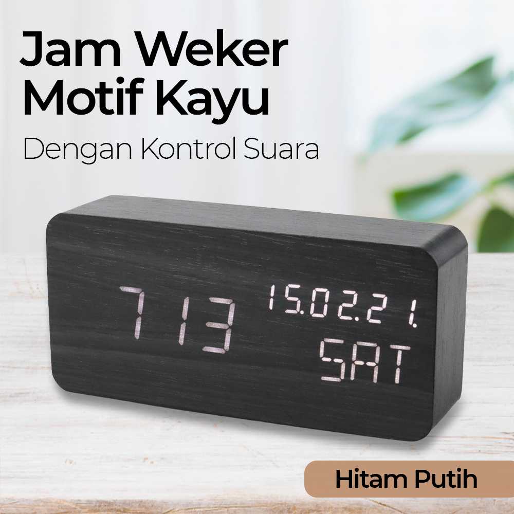 (BISA COD) FTIHSHP Lovin Jam Weker Alarm Motif Kayu Digital Voice Control - TX602