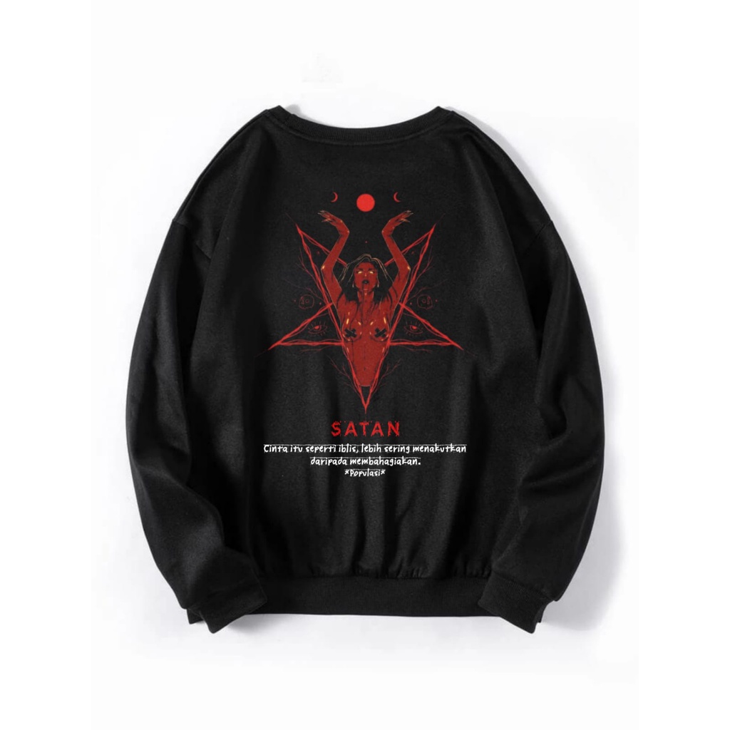 Populasi Crewneck Motif Satanic Cinta