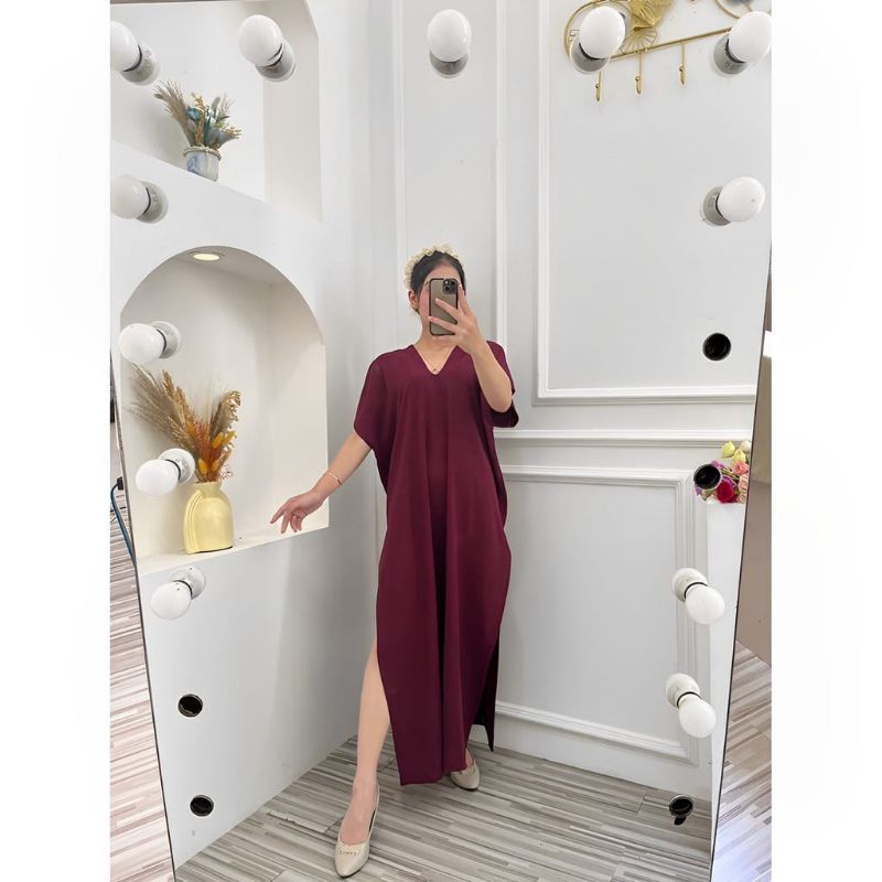 Long Dress Nagita Bahan Cringkel Airflow/Dress Wanita