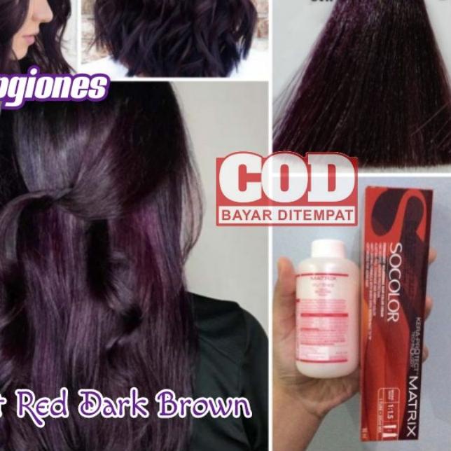 ❈ Cat Rambut Matrix Socolor 3.26 Violet dark Brown + Oxydant campuran ungu wonder spa keratin nutup 