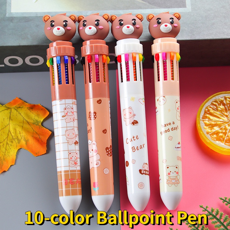 10-warna Kartun Beruang Bolpoin 0.5mm Ujung Peluru Warna-Warni Alat Tulis Siswa Alat Tulis