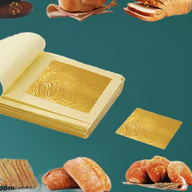 ✹ GOLD EDIBLE LEAF SHEET KERTAS MAS FOOD GRADE 24K 10Lembar ➸