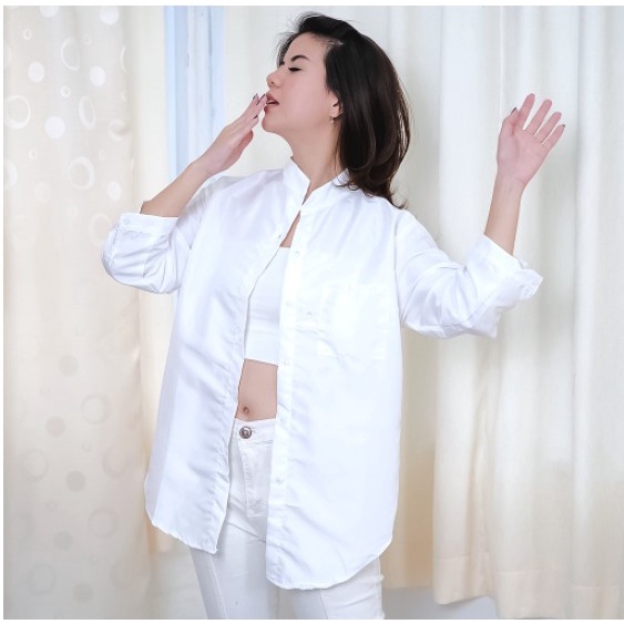 Kemeja Tunik + LENGAN PANJANG + + Pocheta Putih X0M9 Produk Spesial OOTD Adem Casual Basic Elegant M