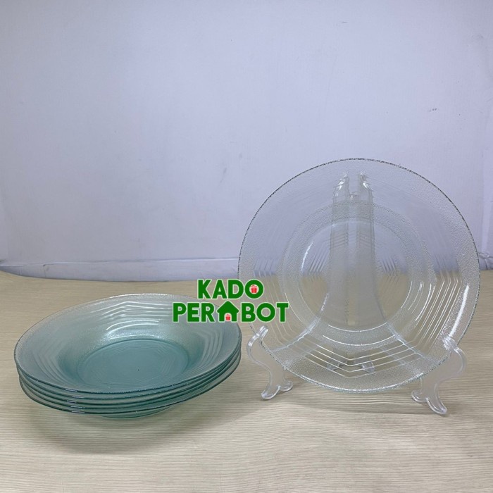 Piring Piring Makan Kaca Bening - Piring Makan Beling - Piring Kaca 12Pcs