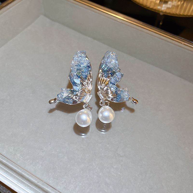 Anting Mutiara Kupu-Kupu Kristal fashion Elegan Aksesoris Korea Wanita