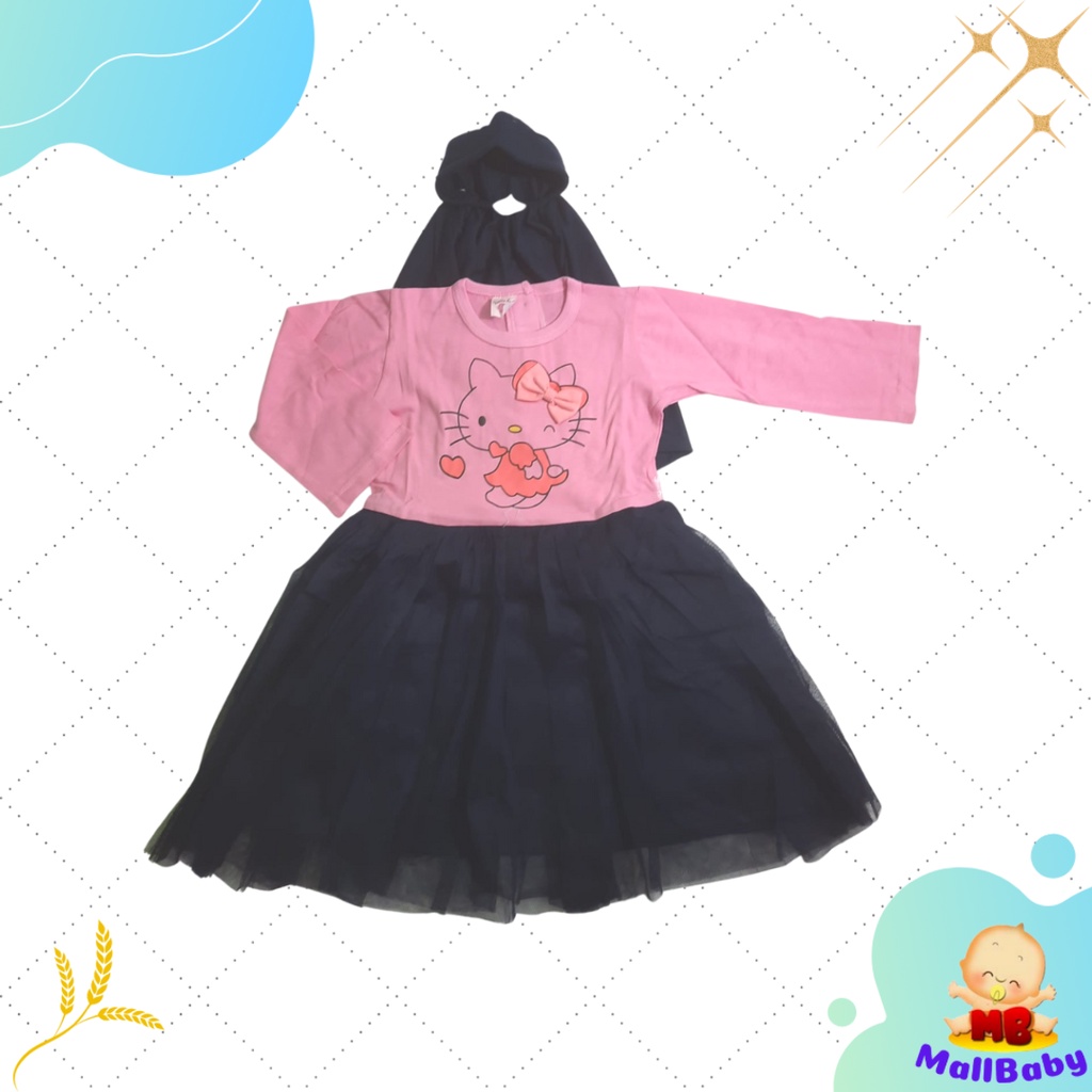 Baju Muslim Anak Bayi Perempuan Gamis Cewek Hijab Jilbab MallBaby Pink Tutu