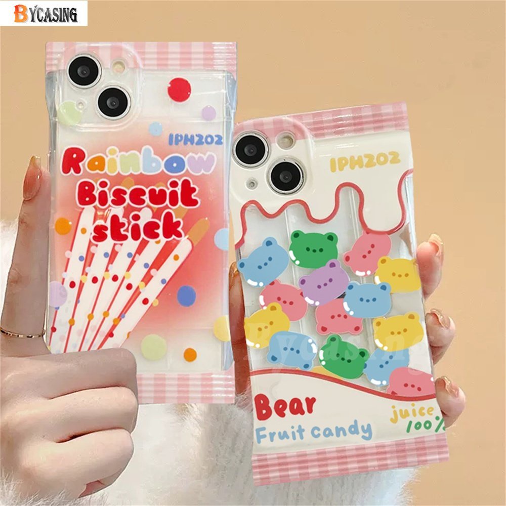 IPHONE Case Lucu Kompatibel Untuk Iphone11 13 12 14 Pro MAX iPhone7 8plus 6 6s Plus XR 14Plus XS MAX Lucu Pelangi Biskuit Beruang Buah Permen Lembut Ponsel Cover BY