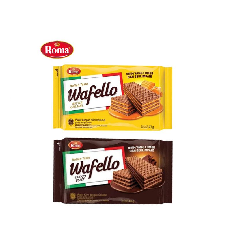 

Wafello 2000 Wafer Roma Coklat/Caramel 1 pack Isi 10 pcs @48gr