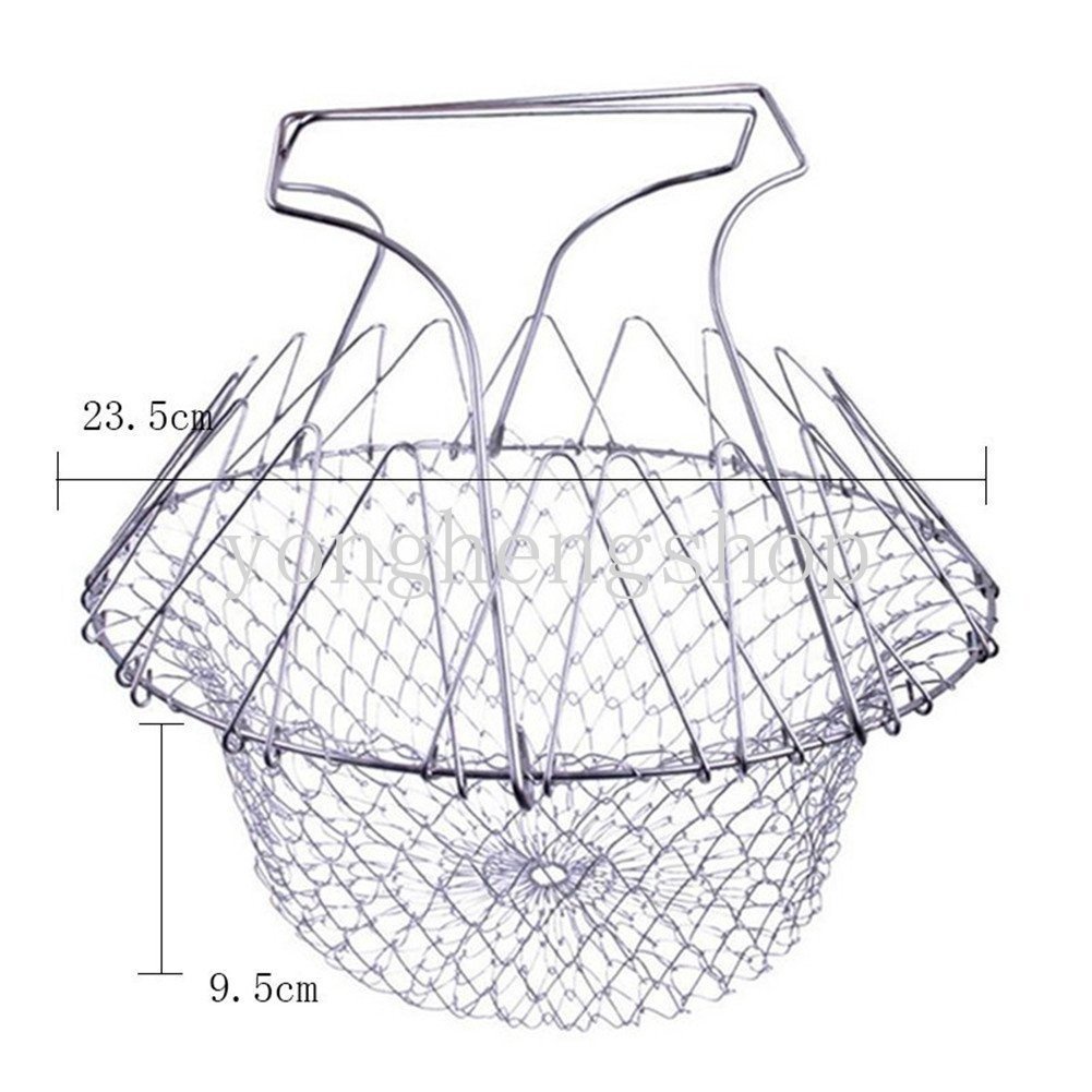 Kreatif Stainless Steel Teleskopik Keranjang Penggorengan Lipat Kukus Bilas Basket Gorengan Saringan Buah Sayur Drainase Rak Alat Masak Dapur