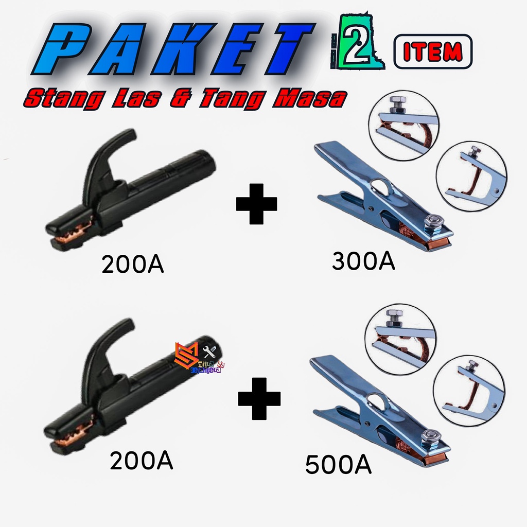 PAKET SET tang las &amp; tang masa  300A - 500A stang las listrik // PAKET 2 ITEM  stang las + tang masa untuk ukuran ada 300A dan 500A berbahan berkualitas dan tahan panas!!