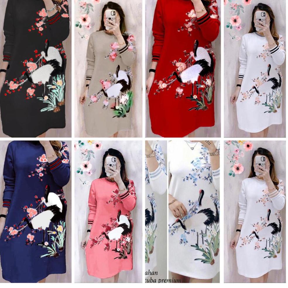 Paling Laris Tunik Flower bahan scuba import,tebal lentur.printing motif