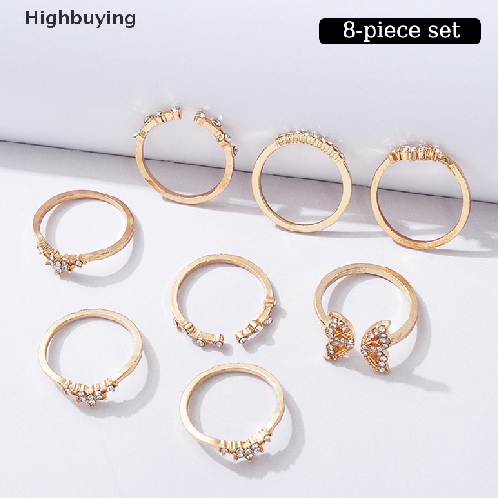 Hbid 8Pcs / Set Bohemian Butterfly Ring Set For Women Fashion Temperament Diamond Inlaid Flower Knuckle Ring Female Charm Jewelry Gift Glory