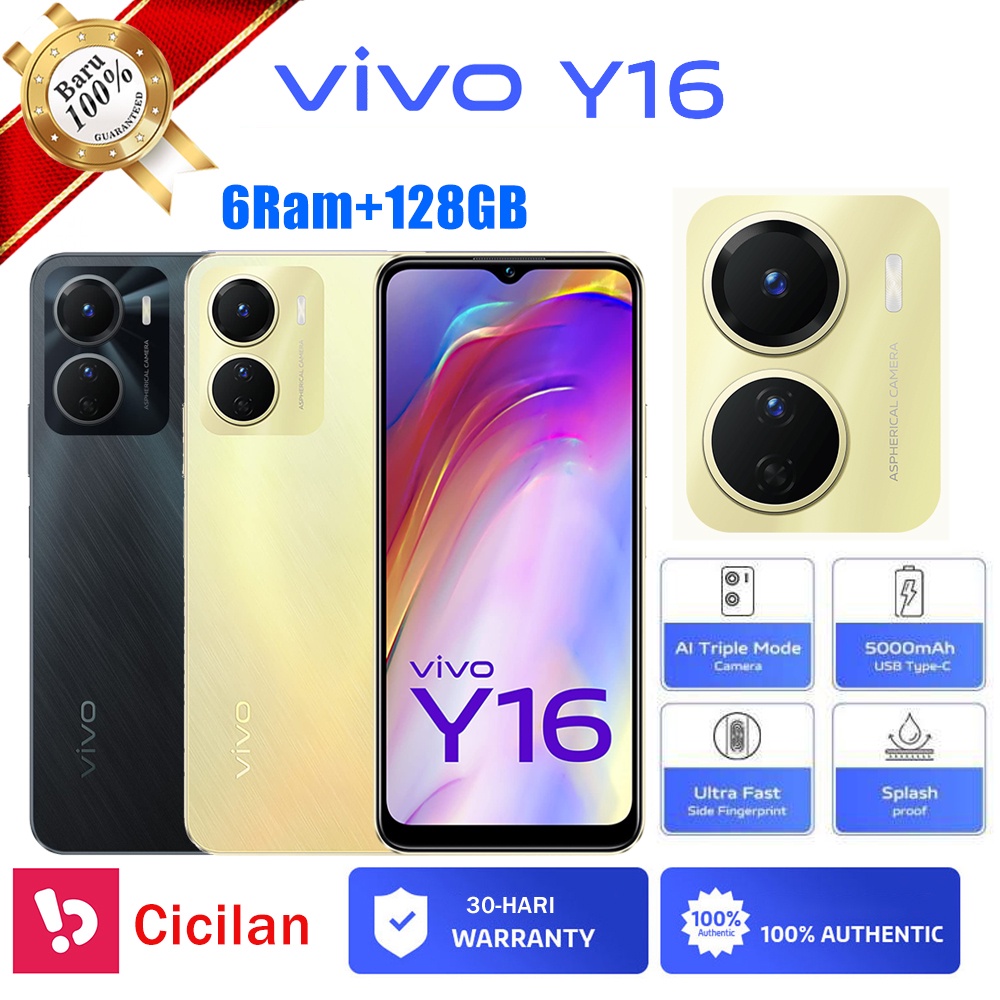handphone vivo y16 ram6 128GB 6.51-inch hp smartphone 100% baru original