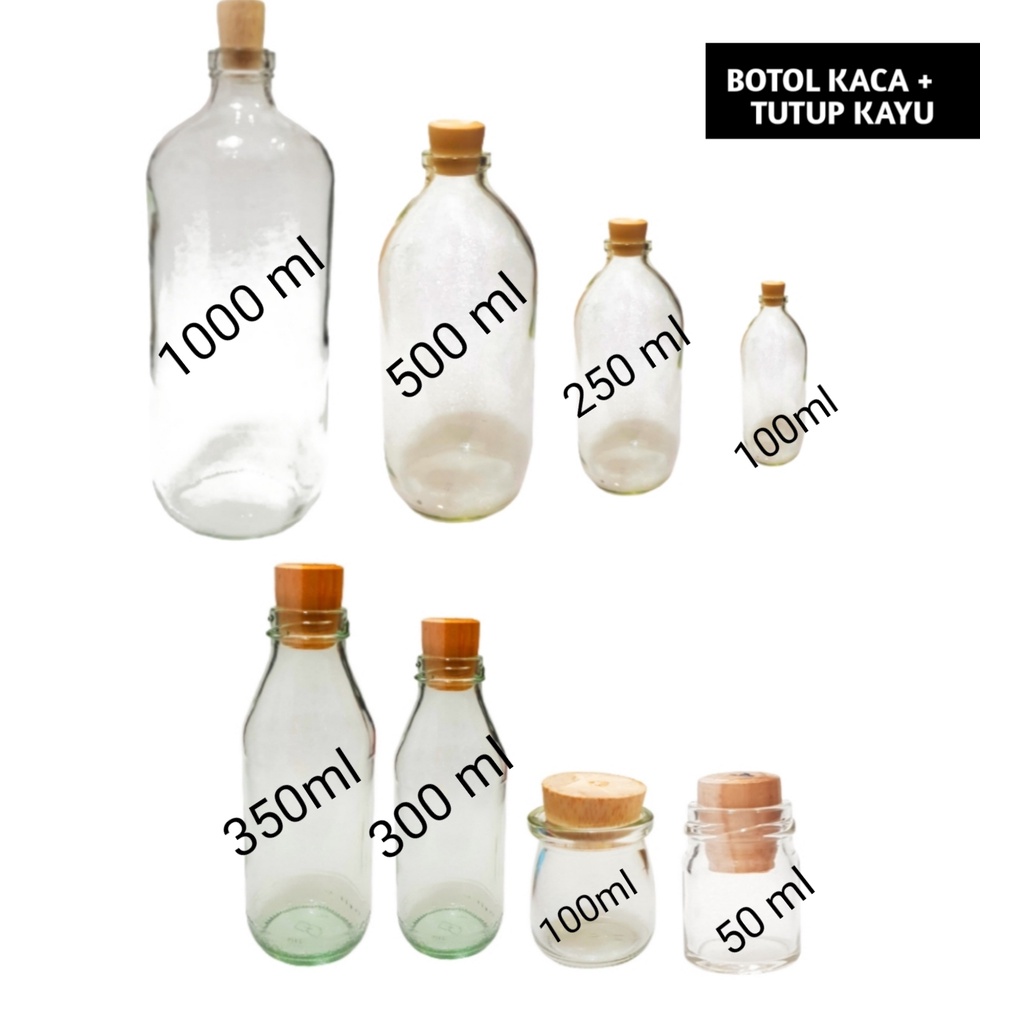 BOTOL SOUVENIR KACA /   BOTOL GIFT HADIAH KACA  TUTUP KAYU / BOTOL DEKORASI KACA UKURAN 300 / 350 ML