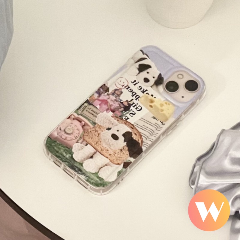 IPHONE Lembut TPU Shockproof Airbag Phone Case Kompatibel Untuk Iphone11 7Plus XR X XS Max 13 11 12 14 Pro Max 7 6s 6 8 Plus SE 2020 Kreatif Lucu Kartun Klip Art Anjing Penutup Belakang