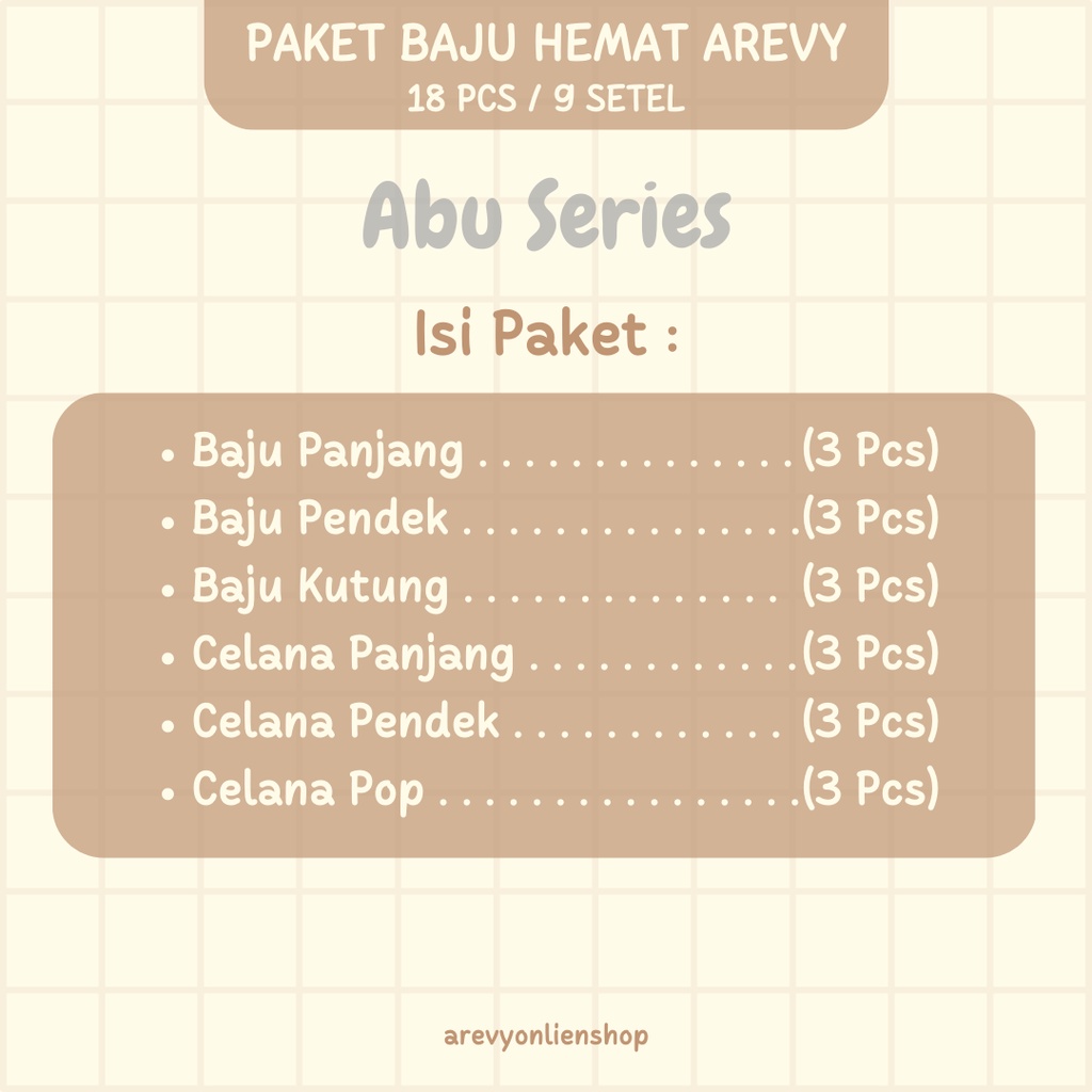 Paket Baju Bayi Newborn Arevy Babywear 0-3 Bln Abu Series Perlengkapan Bayi Baru Lahir &amp; Kado Baby Giftset Paket Lahiran Setelan Baju Bayi Celana Bayi Baru Lahir Baju Panjang Celana Panjang Baju Pendek Celana Pendek Baju Kutung Celana pop