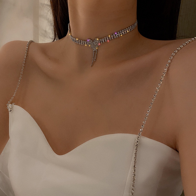 Kalung Choker Kristal Elegan Untuk Wanita Fashion Cinta Hati Necklace Perhiasan Aksesoris