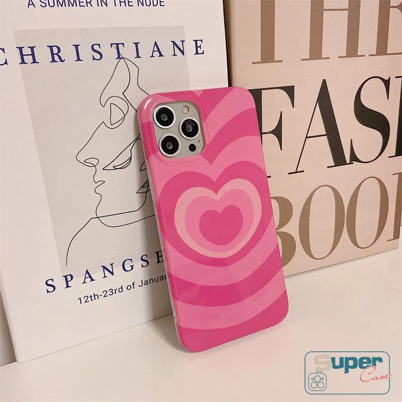 IPHONE  Casing Ponsel Pink Rose Merah Glossy Kompatibel Untuk Iphone7 8 Plus XR X XS 11 14 13 12 Pro Max Max SE 2020 Gradiasi Cinta Hati Halus Lembut Tpu Silicon Back Cover Cases