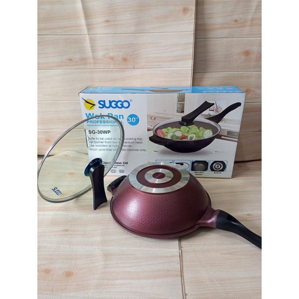 Wajan SUGGO wok pan 30 CM tutup kaca /TEFLON ANTI LENGKET