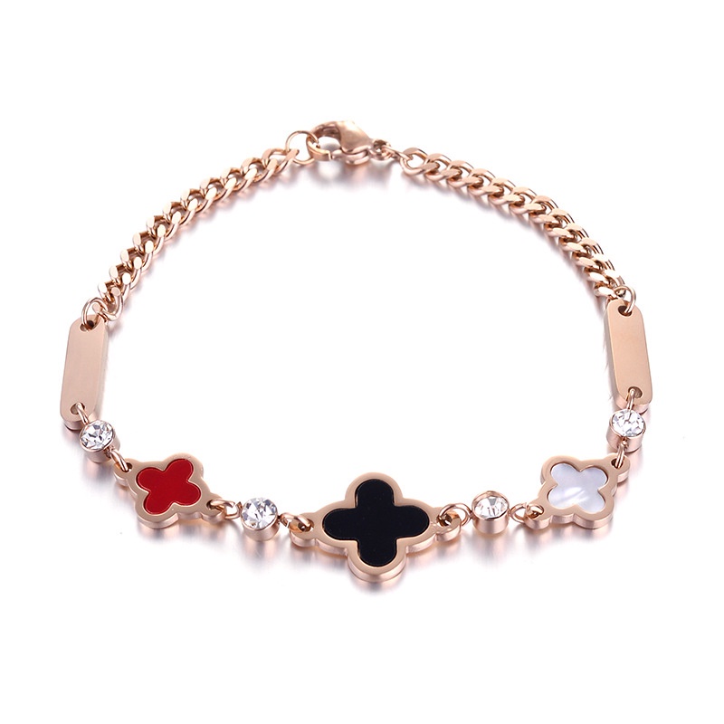 Gelang Desain Clover Gaya Klasik | Gelang Bahan Titanium Stainless Steel 18K Warna Rose Gold